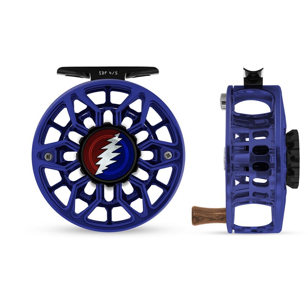 Abel SDF 6/7 Reel Ported in Blue III and Grateful Dead Lightning Bolt